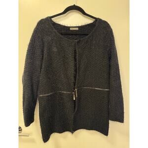 Cardigan Sweater Women's Black Acrylic Convertible Grandma Cozy Fuzzy Holiday